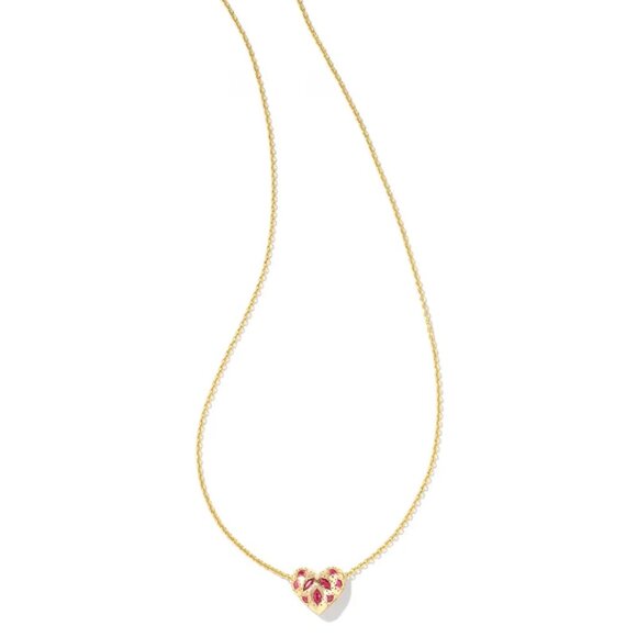 NEW Kendra Scott Holland 14K Gold Plated Heart Pendant Necklace in Pink Crystal - Picture 2 of 2